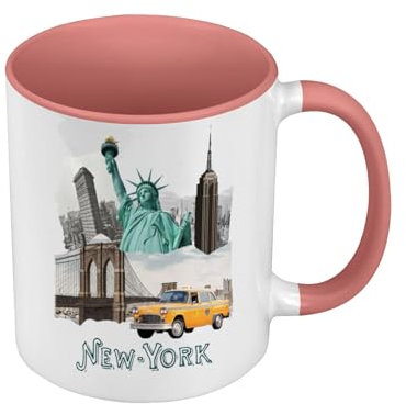 Mug de Couleur Qualité Premium Rose - New York Collage Amérique Voyage Carte Postale - Tasse avec anse et intérieur de couleur