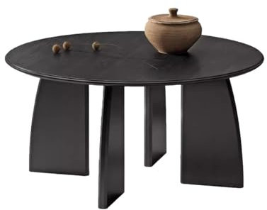 TEXBOOK Kurzer Tisch Kleiner Couchtisch aus schwarzem Massivholz, chinesischer runder Zen-Teetisch, Wabi-Sabi-Stil, Teetisch aus Eiche, minimalistischer runder Tisch Wohnzimmertisch