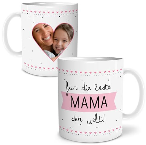 OWLBOOK® Personalisierte Geschenke Fototasse für Mama individuell mit Text und Foto Tasse personalisiert mit eigenen Fotos Geschenke zu Weihnachten Geburtstag - Herz Keramik 300 ml