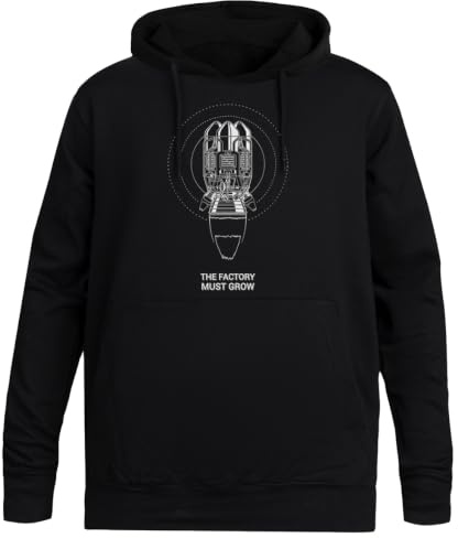 Factorio Rocket with The Factory Must Grow Unisex Schwarzer Kapuzenpullover, Geschlechtsloser Pullover
