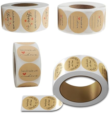KUBDPQOR 2000 Pezzi Etichette adesive per Barattoli, Adesivi per Etichette in Carta Kraft, 2.5cm Rotonde Etichette Autoadesive, Etichette per Barattoli di Vetro, Vino, Dispensa, Casa e Ufficio
