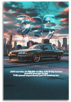 BPQN JDM Auto-Poster für GT-R R32, Vintage-Supercar, dekoratives Gemälde, Leinwand, Kunstbild, 40 x 60 cm