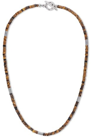 COAI Herrenhalskette aus natürlichem Tigerauge und Hämatitperlen 50cm