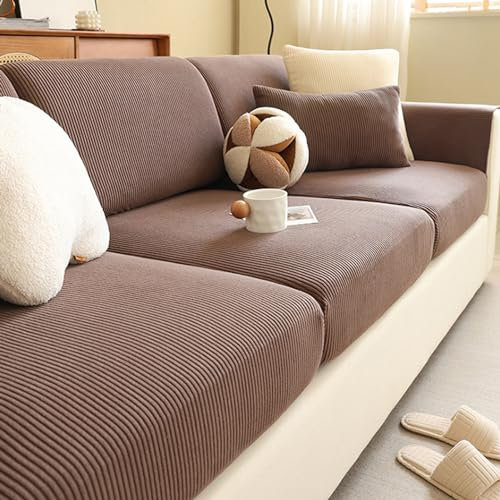 Gleedipre Flexibler Sofabezug Cord Sitzkissen Rückenlehne Schutzbezug Für alle Jahreszeiten Sofa-Spannbettlaken(Braun,65–85 cm x 165–200 cm)