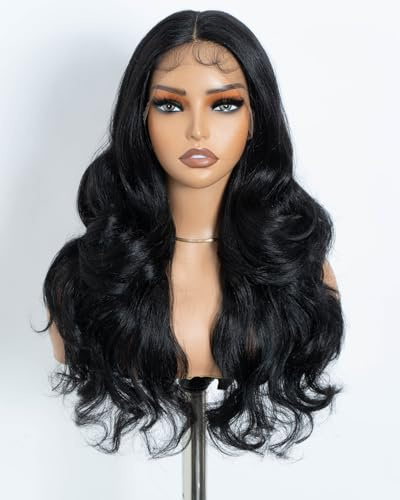 Style Icon Lange schwarze lockige Welle Perücke Synthetische Lace Front Perücke Big Fluffy Multi Layered Curls 21 Zoll 13x4x1 T Teil HD Lace Curly Perücke für Frauen (1B)