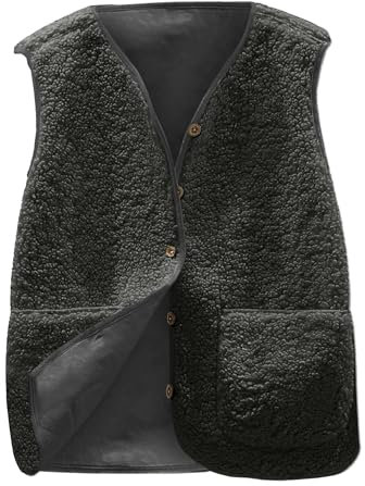 Yutdeng Teddy Weste Damen Fleeceweste Ärmellose Teddywesten mit Taschen Westen Kurz Herbst Winter Warm Plüschweste Fleece Weste für Damen Teddy Jacke Fleecejacke Winterweste Cardigan,Schwarz-Grau,L