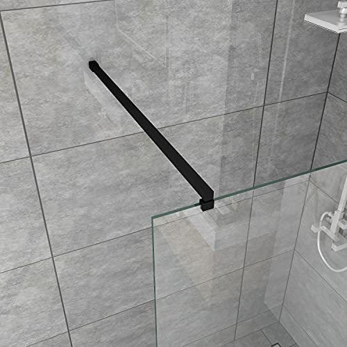 WITEN&NOCK Barre de stabilisation de douche en verre - 120 cm - Noir mat - Épaisseur du verre : 6 mm, 8 mm, 10 mm - Acier inoxydable - Rectangulaire