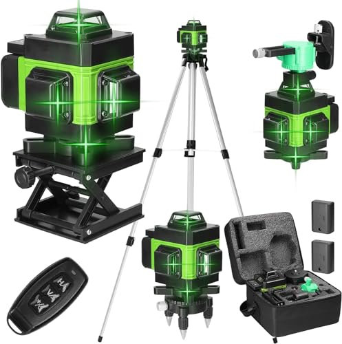 Geevorks Livella Laser con Treppiede, 16 Linee Livella Laser Autolivellante 360, 2 x Batterie, con Staffa a Parete, Telecomadon, per Lavori Costruzione e Decorazione D'interni