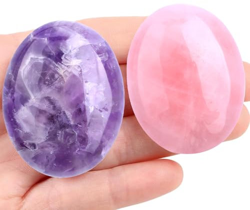 2 Stück Rosenquarz Stein,Rosenquarz Kristall,Kristalle Rosenquarz,Daumen Sorge Stein,Geeignet für Wiccan Lieferungen,Lindert Angst und Stress,Balanciert Meditation