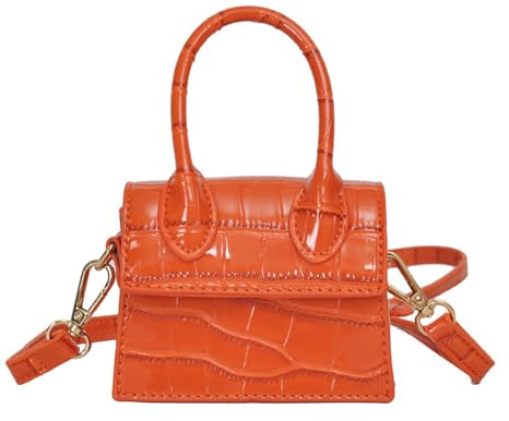 Wshads Mini-Tragetasche für Damen, Umhängetasche aus PU-Leder, abnehmbarer/verstellbarer Schultergurt, Clutch mit Krokodilmuster, kleine Größe (orange Farbe)