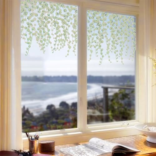 Fensterfolie Grüne Runde Blätter Milchglasfolie ohne Klebstoff Fensterfolie Blickdicht Folie Fenster Sichtschutz Anti UV Klebefolie Fenster Büro Sichtschutzfolie Fenster 1Pcs (30x90 cm)