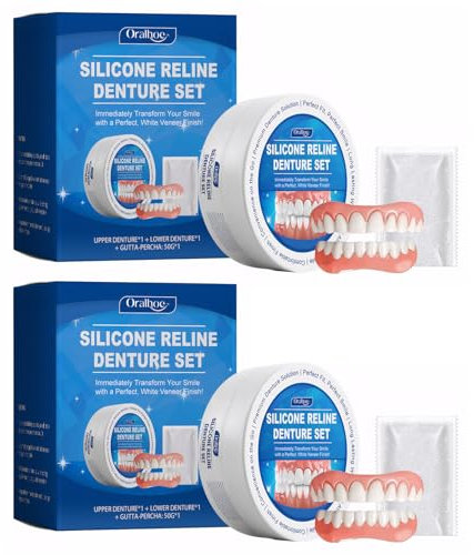 Ensemble 2 Pièces Prothèse Dentaire Silicone Facette Dentaire Prothese Dentaire Silicone Dentier Provisoire Naturel Ajusté et Confortable Prothèses Temporaires Pour Hommes et Femmes