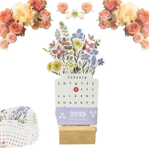 Blumenkalender 2025, Lanenow-Kalender, Blumen-Tischkalender 2025, Blumen-Tischkalender 2025 mit Holzsockel (1pcs)