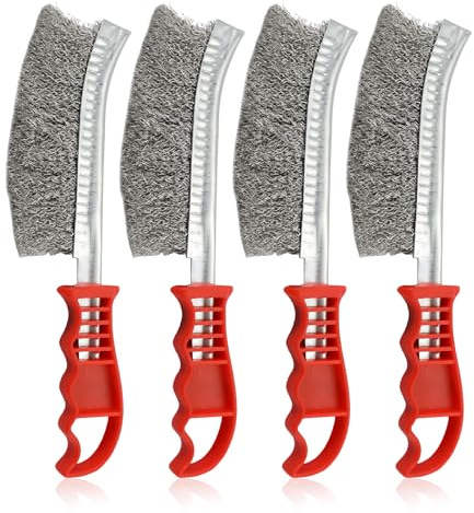 WIYETY Lot de 4 brosses métalliques : brosse en acier inoxydable, petites brosses métalliques avec poils, brosse métallique manuelle avec poignée incurvée, brosse en acier pour le nettoyage des