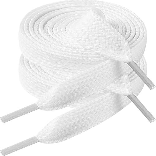 Vicloon 1 Paia Lacci Piatti da 15mm per Sneakers, Lacci Piatto Largo Cotone, Ricambio Jumbo Larghi Piatti Shoelaces per Scarpe da Ginnastica, Lavoro, Corsa, Adulti, Bambini, Uomo, Donna(Bianco 120cm)