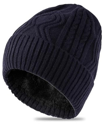 Sopodbacker Strickmützen Hüte Mützen Caps Beanie Mütze Männlich Winter Ski Dick Warm Pelz Mützen Hiphop Skullies Mann Plus Size Gestrickte Mütze Kappe Kopf59-65Cm Blau