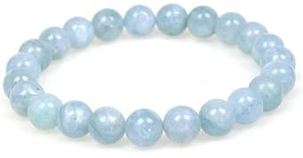 Gemstone Bracelet for Unisex - Stretch Beaded Bracelet - Healing Stone Jewelry - Lucky Charm Bracelet - Yoga Meditation Bracelet - precious stone bracelet Gift - 8mm (Aquamarine)