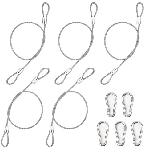 5 cuerdas de alambre de acero con ojales, plateadas con anillas y ganchos, 50 cm x 1,5 mm, cable de seguridad para bicicletas, motocicletas, cerraduras de puertas, cerraduras de maletas, etc