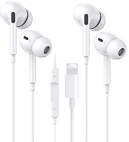 2er Pack Kopfhörer für iPhone [MFi-zertifiziert] In-Ear-Kopfhörer mit Kabel,HiFi-Stereo-Sound Eingebautem Mikrofon und Lautstärkeregler Kompatibel mit iPhone 14 Plus/Pro/Pro Max/13/12/11/SE/XS/XR/8/7