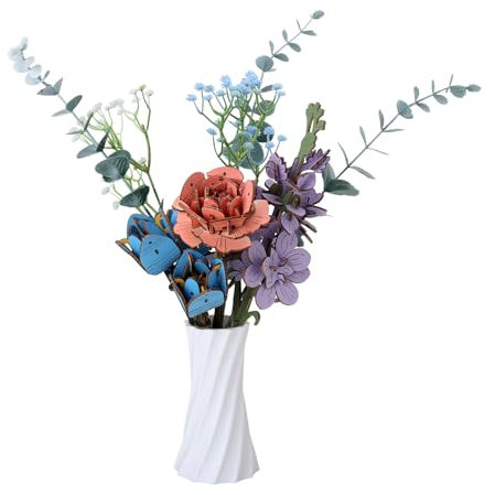 comfoyar Puzzle 3D Bouquet de Fleurs, Maquette en Bois a Construire Adulte, Bricolage Jouet de Construction Bois, Kit Artisanat DIY, Cadeaux Anniversaire Valentin pour Femmes, Rose Violettes Tulipes