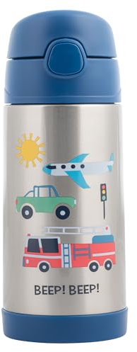 Stephen Joseph Double Wall Stainless Steel Bottles, Insulated Water Bottle for Kids Toddlers, Vacuum Insulated Bottle with Straw, BPA-Free Water Bottle – 11.8 Ounces, Transportation
