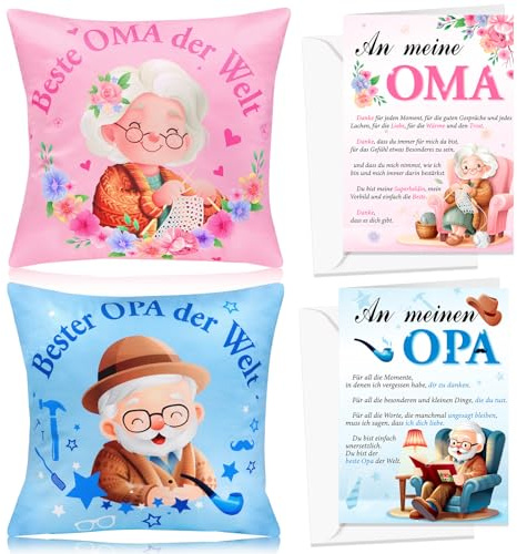 HOWAF Oma und Opa Geschenke, Kissenbezug 45x45cm mit Karte Oma und Opa, Geburtstag Jahrestag Weihnachten Geschenk, A