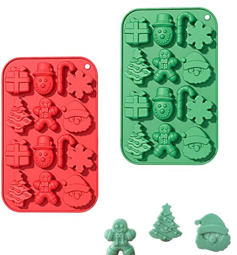 Stampi in silicone natalizi 2 pezzi per cioccolato e dolci, forma 3D con 14 cavità, resistente al calore, antiaderente, facile da pulire per cucina e fai da te
