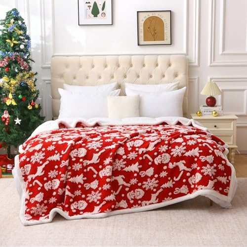 DREAMLANDING Sherpa-Fleecedecke, Sofaüberwurf, doppelseitig, superweich, warm, Überwurfdecke für Bett, Sofa, Couch (Weihnachtsrot, 150 x 200 cm)