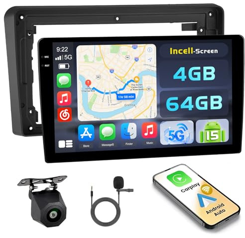 Hikity 4+64GB Radio Coche Android 15 para Audi A3 2003-2013 con Carplay Android Auto Inalambrico, Incell Pantalla táctil de 9 Pulgadas con Bluetooth/GPS/WiFi/FM/RDS+Cámara Trasera+Mic