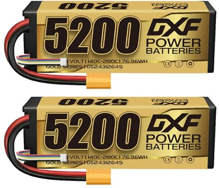 DXF 4S LiPo Akku 14.8V 5200mAh 140C 2 Pack mit XT90 Stecker Hardcase Batterie für 1:8 1:10 RC Auto Truck Buggy Truggy Boot Flugzeug Helikopter Modellbau Hochleistung Racing Offroad Tank