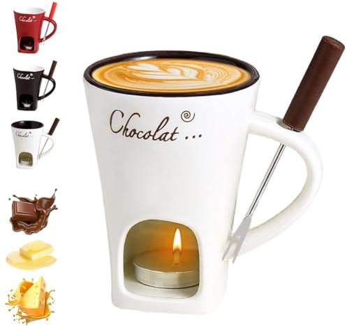 Schokoladenfondue Tasse mit Gabeln, Schokoladenschmelz becher, Keramik-Butterwärmer-Topf-Set, Käseschmelzbecher, Fondue mit Teelicht erhitzt, Wärmebecher für Süßigkeiten-Snack-Karamell-Party (C)