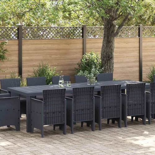 Teenpull Garten Essgruppe mit Kissen, 13-teilig, Anthrazit, Plastik, UV-beständig, modernes Outdoor Esszimmer Set für Terrasse, Balkon, Veranda