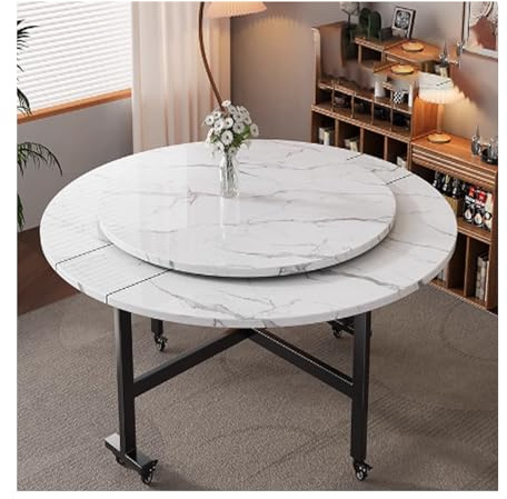 YPIOUREN Runder Klapptisch Esstisch, Klappbarer Küchentisch for Restaurants, Platzsparender Klapptisch, Ausziehbarer Esstisch Mit Rollen, for Küche, Zuhause, Party(White B,160cm)