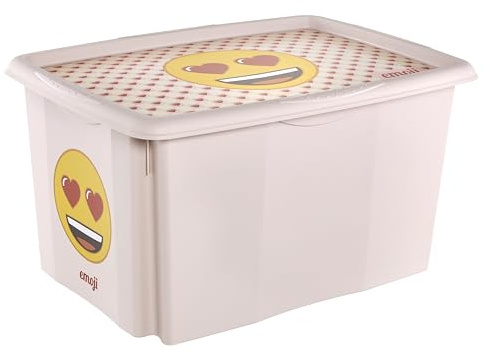 keeeper karolina Aufbewahrungsbox, Deckel, 45 l, Emoji Hearts, Nordic Pink | Platzsparend aufeinander stapelbar, Griffmulden an den Seiten, Optimaler Staubschutz, Sichere Konstruktion