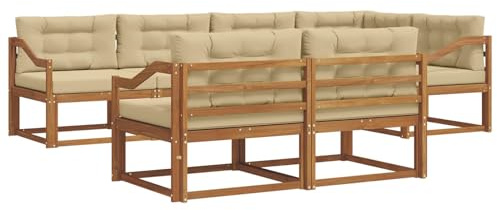 vidaXL Outdoor-Sofagarnitur mit Kissen 7 pcs Natur und Beige, Sofa-Set aus Akazienholz, wetterfeste modulare Gartenmöbel, Outdoor Lounge, Flexibles Sectional-Sitzarrangement