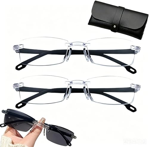 RzuoQnt 2 Stück Intelligente Zoom-Brille mit Blaulichtschutz, Automatische Lesebrille inkl. 2 Gläsern & 1 Etui, Fokusanpassung für klare Sicht