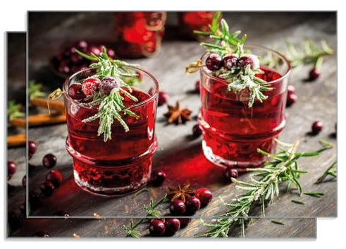 Wallario 2er Set Frühstücksbrettchen aus Glas, Glasunterlage, Glasbrettchen Winterlicher Cranberry-Punsch mit Rosmarin, Größe 30 x 20 cm, Sicherheitsglas