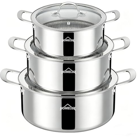 Homelux Topfset 6TLG Edelstahl Kochtopf Wabenstruktur Beschichtung | 20/24/26cm Suppentopf mit Glasdeckel,Induktion für Alle Herdarten,Kratzfest,Backofengeeignet,Spülmaschinenfest