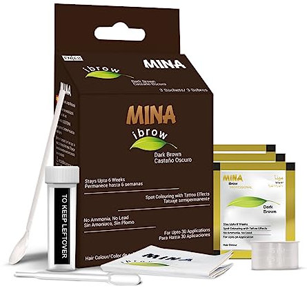 MINA ibrow Henna Dark Brown Semi Permanent Tint Kit For Professional Tinting & Coloring, Covers Gray Hair, Stays up to 6 Weeks-Regular Kit (30 Applications)