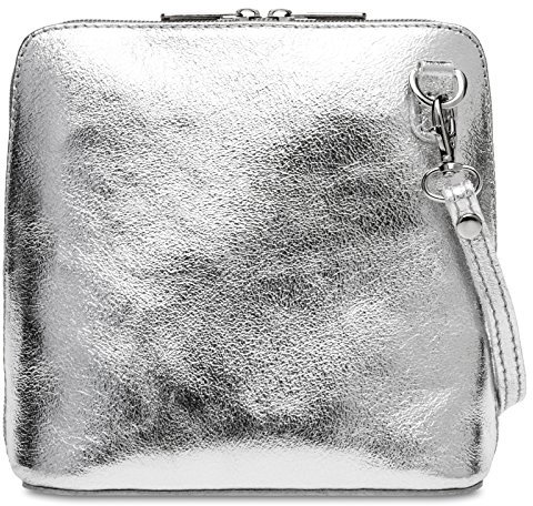 Caspar Kleine Elegante Leder Clutch Damen Umhängetasche in metallic Optik - CLASSIC LINE - Modell No.778 - Made in Italy, Farbe:silber, Größe:One Size