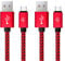 EVOMIND Cable MicroUSB de Nylon trenzado [2x2M] Carga rápida y Sincro de datos para Samsung Galaxy S7/6/ A10/ J, Xiaomi Redmi 9c/6a, Controlador PS4/Xbox One, y otros dispositivos MicroUSB - 2x2M Rojo