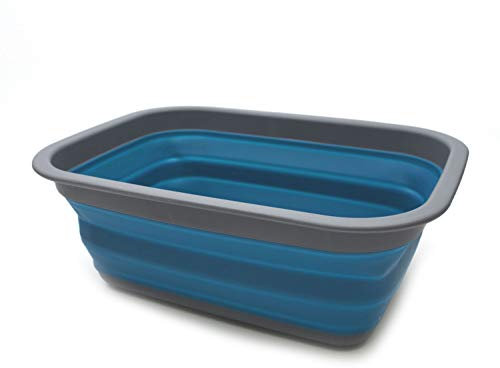 SAMMART 9,2 l Faltbare Wanne – tragbarer Picknickkorb für den Außenbereich – Faltbare Einkaufstasche – platzsparender Aufbewahrungsbehälter (Blau)