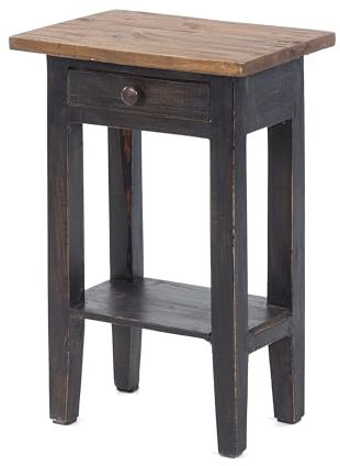 DESIGN DELIGHTS Rustikaler Vintage Telefontisch PLANTA | 52x34cm (HxB), Mahagoni Massivholz | Blumenhocker, Flurtisch, Beistelltisch, Nachtschrank mit Schublade | Farbe: 04 schwarz-Natur