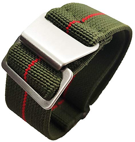 Max French Marine Nationale Elastic Nylon Navy Divers Parachute Watch Straps 20mm 22mm Military Bands (22mm, Green/Red)