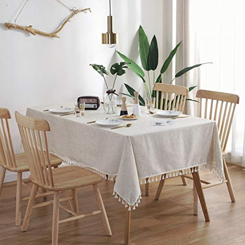 meioro 120x120 cm Volltonfarbe Quaste Tischdecke Rechteckige Tischdecke Baumwolle Leinen Tischdecke Geeignet für Home Küche Dekoration, Verschiedene Größen