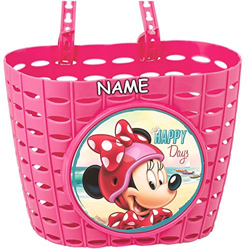 alles-meine.de GmbH Fahrradkorb/Korb - - Minnie Mouse - inkl. Name - mit Befestigung für Lenker vorne - Fahrrad Kinder - Mädchen - Bastkorb - universal auch für Roller und DREI..