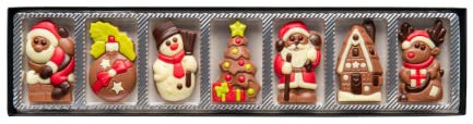 Weibler Confezione | Regalo Astuccio 7 Figure di Natale in Cioccolato al Latte Cacao 36% Minimo - 1 x 70 Gr