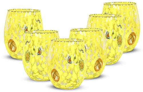 Gocce di Murano 6 Bicchieri Acqua Lavorati Secondo la Tradizione degli Artigiani di Murano, Bicchiere Soffiato e Lavorato a Mano 300 ml - Bicchieri Acqua Vetro Arcobaleno Pioggia