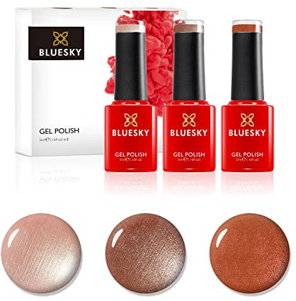 BLUESKY Gel Polish, Gel Nagellack Set, Rusty.Glisten 80517, Spice Sparkle 80542, Fine Vermilion 80583. 3 x 5 ml Orange