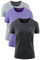 Damen Sport T-Shirt 3er Pack Funktionsshirt Laufshirt Fitness Shirt Trainingsshirt Kurzarm Rundhals Atmungsaktiv Schnelltrocknendes für Running Workout Gym (Black+Violet+Grey, M)
